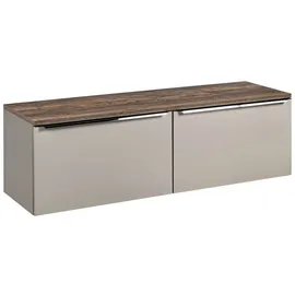 Lomadox Badmöbel Waschtisch Unterschrank Set, 160cm Waschbeckenschrank, Taupe mit Vintage Oak Eiche Nb., 4 Softclose-Schubkästen, B/H/T ca. 160,4/48,5/46 cm