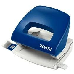 Leitz Kleiner Büro Locher aus Metall, 16 Blatt, Anschlagschiene mit Formatangaben, Ergonomisches Design, blau, 50380035