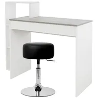 ML-Design Schreibtisch mit Sitzhocker 110x72x40 cm, Weiß/Grau, aus Pressspan