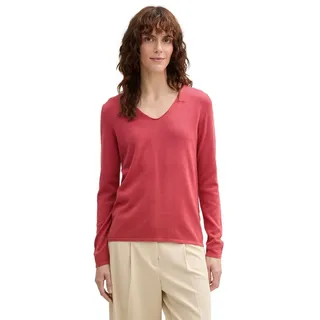 Tom Tailor Front Logo Coin Pullover Mit V-ausschnitt - Berry Red - XS