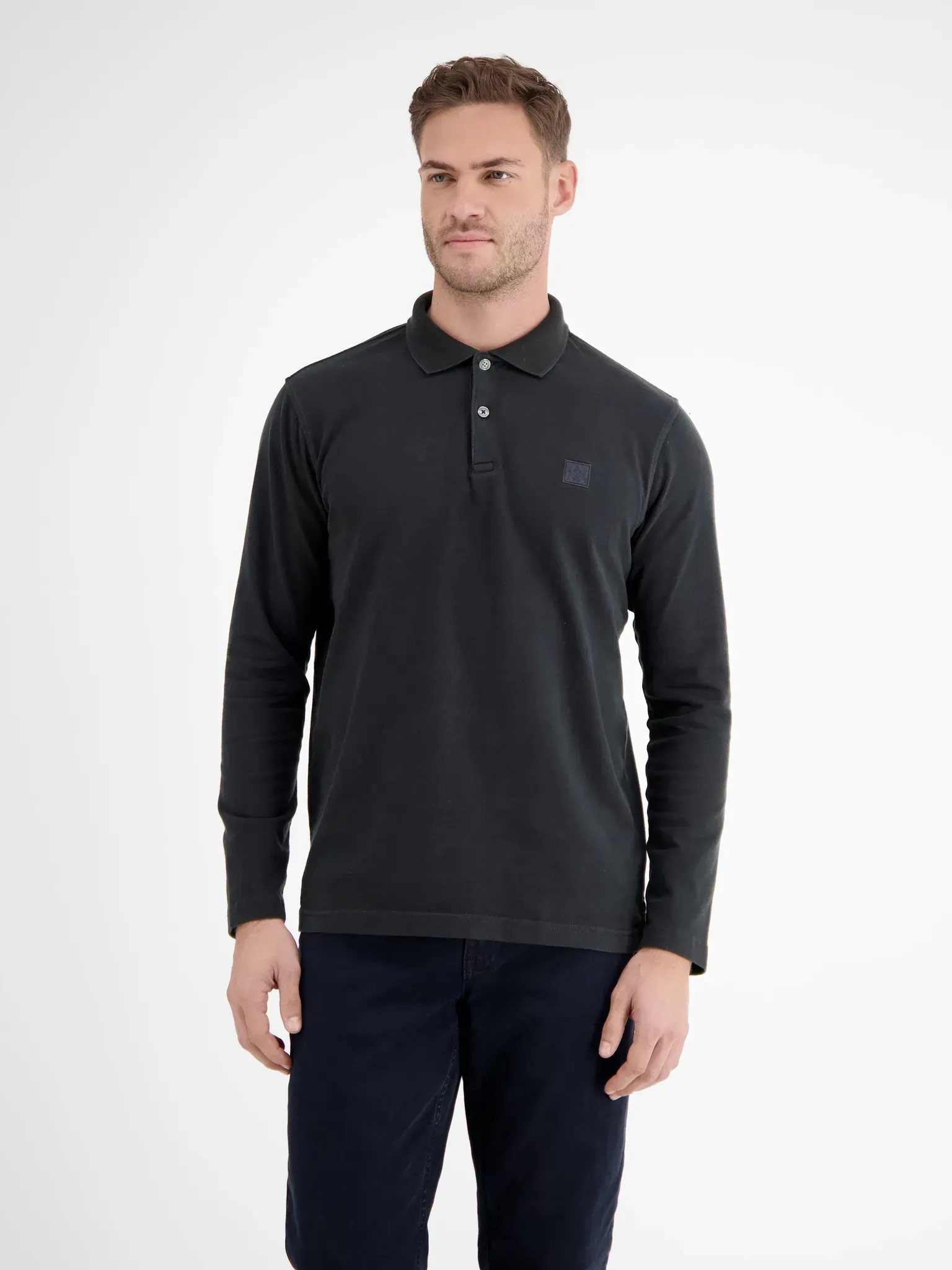 Langarmpoloshirt mit Knopfleiste - Black - S