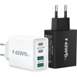 [2 Pack] USB C Ladegerät, 40W 4-Port Netzteil USB C Mehrfach Ladegerät für iPhone 16 15 Pro Max 14 13 12 11, Samsung S24 23, Schnellladegerät USB C Stecker Charger Ladestecker Ladeadapter