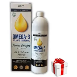 Lab-v Omega-3 100 % Hochwertiges Öl vom Atlantischen Lachs für Hunde und Katzen 1000 ml + Überraschung für den Hund