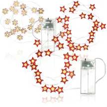 COM-FOUR com-four® 3x LED Lichterkette mit Timer - energiesparende Weihnachtsbeleuchtung - Lichterketten mit je 20 LED - Designelemente aus Holz - Weihnach...