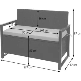 Mendler Poly-Rattan 2er Sitzbank 120 x 60 x 45 cm Braun