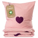 LAVEA Lavea® Emilia Bettwäsche Kinder Set, Kinderbettwäsche aus 100% Bio-Baumwolle, mit Herzmotiv, weiche Bezüge für Bettdecke und Kopfkissen, mit Reißverschluss, Rosa Bordeaux 100 x 135 cm und 40 x 60 cm