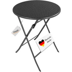 Klapptisch rund, Rattan-Optik, schwarz, 60 cm, Balkontisch, klappbar