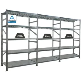 Proregal Fachbodenregal Metall 200x360x60 cm Silber