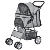 [pro.tec]® Hundewagen mit Regenschutz und Tasche 73 x 46 x 100 cm Grau