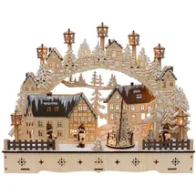 Dekohelden24 LED Holz Schwibbogen mit bewegtem Weihnachtsbaum Motiv Laternenkinder 45 x 12 x 35 cm