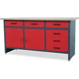 Jan Nowak Werktisch mit 6 Schubladen 2 Schließfächer Verstellbare Füße MDF-Arbeitsplatte Belastbar bis 500 kg Metall 170 cm x 60 cm x 85 cm Anthrazit-Rot