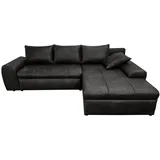 luma-home schönes für dein zuhause Vintage Ecksofa mit Schlaffunktion und Bettkasten 266x186 cm, Wellenunterfederung, Ottomane rechts, gemütliche Lounge Couch mit Mikrofaser-Stoff in Leder-Optik Schwarz / 18013