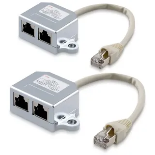 kwmobile 2in1 Set Netzwerkkabel Splitter - ISDN Anschluss Doppler Adapter - T-Adapter Netzwerk Kabel - RJ45 Stecker auf 2X Rj45 ISDN Buchse Port