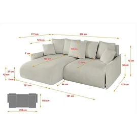 altdecor Ecksofa Cord 2-Sitzer Beige