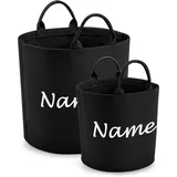 Schnoschi Filz Aufbewahrungskorb mit Namen oder Text bestickt, Wäschekorb mit Wunschnamen, Spielzeugkorb individualisiert (schwarz, 40 x 40 cm - 50 Liter)