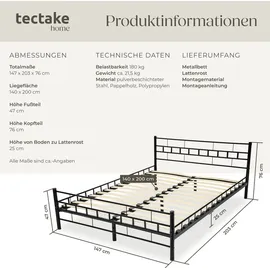 Tectake Bettgestell 140 x 200 cm schwarz