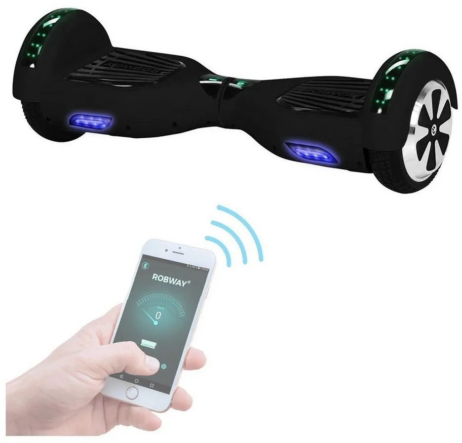 Robway Balance Scooter Hoverboard W1 inkl. Samsung Akku 6.5” inkl. integrierte Lautsprecher, 700,00 W, 15,00 km/h, (1 tlg), Self-Balance-Scooter - Bluetooth - Robway App - LED - Gyrosensoren schwarz