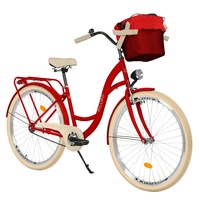 Milord Komfort Stadtfahrrad Fahrrad mit Korb Damenfahrrad, 26 Zoll, Rot, 1-Gang