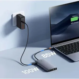 Baseus HUB 13in1 USB-C 2x HDMI / DP / VGA / USB-A 3.1 / USB-C 3.1 / USB-A 2.0 / P (USB-C, 13 Ports), Dockingstation + USB Hub, Grau