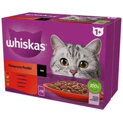 WHISKAS Adult 12 x 85 g Classic Meals Katzennassfutter in Saucenstücken mit Rind, Huhn, Lamm, Geflügel