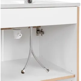 Lomadox Waschtisch Set mit 100cm Unterschrank in Hochglanz weiß, Wotaneiche, B x H x T ca. 100 x 85 x 46cm