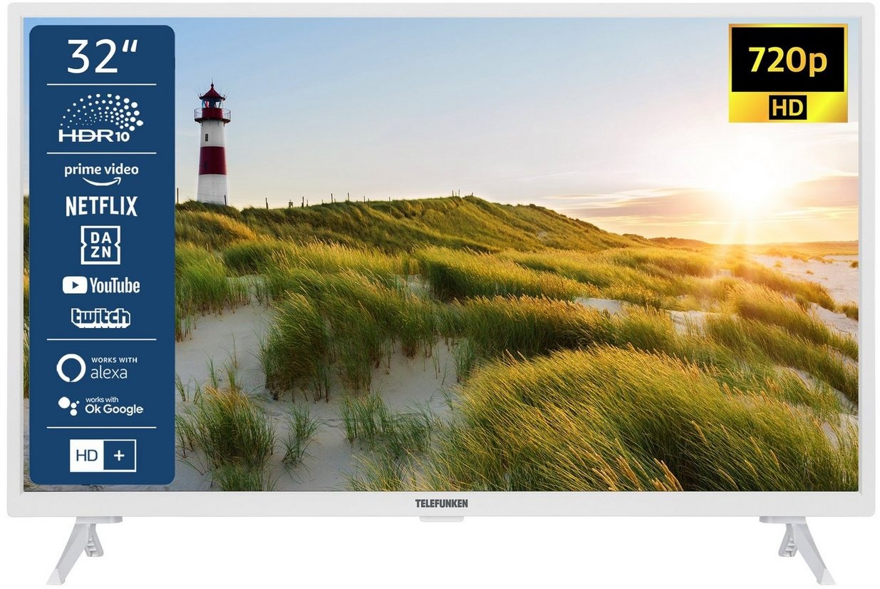 Telefunken XH32SN550S-W LCD-LED Fernseher (80 cm/32 Zoll, HD-ready, Smart TV, HDR, Triple-Tuner, Dolby Audio - 6 Monate HD+ gratis) weiß