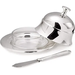 Edzard Butterglocke, Kaviarschale Epe (ø 11 cm) aus Silber & Glas - Butterdose & Buttermesser - Schale für Kaviar, Dose, Box für Butter - Butterdose mit Deckel, Aufbewahrung mit Deckel