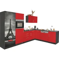 kochstation Winkelküche KS-Paris L-Form 290 x 220 cm rot