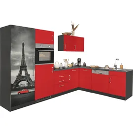 kochstation Winkelküche KS-Paris L-Form 290 x 220 cm rot