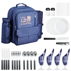 VEVOR Picknickrucksack Picknicktasche 4 Personen mit Kühlfach Marineblau