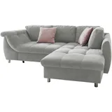 luma-home Ecksofa mit Schlaffunktion und Bettkasten Ottomane rechts, Mikrofaser Grau / 17001 - Grau