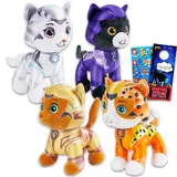 Paw Patrol Cat Pack Plüschtier-Set – 4er-Pack mit 20,3 cm großen Plüschtieren für Kinder, Mädchen mit Löwe, Rory, Wild, Schatten plus Aufklebern, Paw Patrol Dolls Plüsch