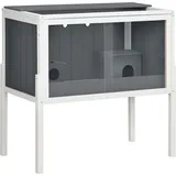 PawHut Kleintierkäfig aus Holz für Zwerghamster 82 x 45 x 81 cm grau