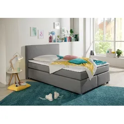 Boxspringbett INOSIGN "Eliana", grau, B:147cm L:210cm, Komplettbetten, Boxspringbett, inkl. Topper, in 4 Breiten, 3 Matratzenarten und 2 Härtegraden