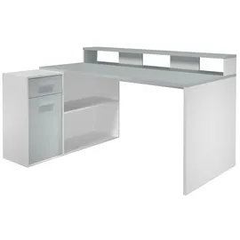 VCM GamerBüro Büromöbel Gamer, 1 Tür, 1 Schublade, 2 Offene Fächer weiß , grau.