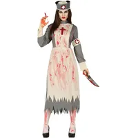 Chaks Zombie Krankenschwester Damen Kostüm Bloody Nurse | Grau Weiß Blutige Retro-Verkleidung für Halloween & Horror-Partys, Schürze & Haube für gruselige Auftritte (XL)