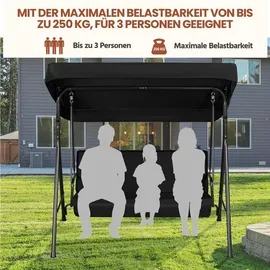 Yaheetech Hollywoodschaukel Schwarz 3-Sitzer