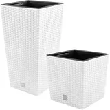 PAFEN 2in1 Set Blumentopf Blumenkübel Rattan-Optik Mocca DRTS400L & DRTS400
