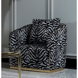 Casa Padrino Luxus Sessel Grau / Schwarz / Gold - Eleganter Wohnzimmer Sessel mit Muster und dekorativem Kissen - Luxus Wohnzimmer Möbel