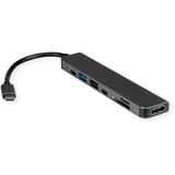 VALUE USB Typ C Dockingstation, HDMI 4K60, 2x USB2.0 (A+C) + 1x USB3.2 Gen1 (A), 1x PD, 1x SD/TF