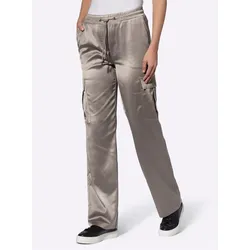 Cargohose HEINE, Damen, Gr. 42, Normalgrößen, grau (taupe), 97% Polyester, 3% Elasthan, unifarben, Hosen