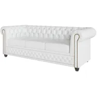 s-style möbel Chesterfield-Sofa Weiß Textil, Echtholz,Birke, 3-Sitzer Füllung: Silikon,Silikon,Komfortschaum, 203x72x86 cm