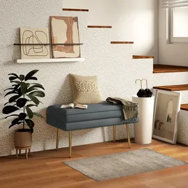 Homcom Sitzbank mit Stauraum Samtoptik, Sitztruhe mit Metallbeine, Truhenbank für Wohnzimmer Schlafzimmer Flur Grau, 79,5 x 37,5 x 43 cm