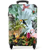 NoBoringSuitcases.com© Kinderkoffer Dschungel - Natur - Jungen - Mädchen - Kinder - Zebra - Flamingo 55x35, 4 Rollen, Kinder Koffer Klein, Trolley Handgepäck bunt 35 cm x 55 cm x 20 cm