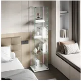 Simurq Glasvitrine Standvitrine mit LED und 1 Glastüren, 4 Lagen Glas Vitrinenschrank (schauvitrine, Glasschrank mit 1 Türen,Schloss,40x35x163 cm, Sammlervitrine) weiß