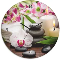 ARTland Glasuhr rund Spa Orchideen Bambus Kerze 30,0 cm K3AD pink
