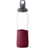 Emsa Drink2Go Glas Trinkflasche | Fassungsvermögen: 0,7 Liter| Schraubverschluss | 100% dicht | spülmaschinenfest | Weinrot