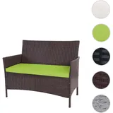 Poly-Rattan Gartenbank Halden, Sitzbank Bank ~ braun-meliert, Kissen grün