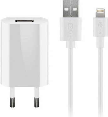Wentronic goobay - Netzteil - 5 Watt - 1 A (USB) - auf Kabel: Lightning - weiß - Europa - für Apple iPad/iPhone/iPod (Lightning) (44978)