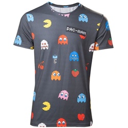 Pac-Man Print-Shirt PACMAN T-Shirt Computer Retrogames Shirt Herren grau M